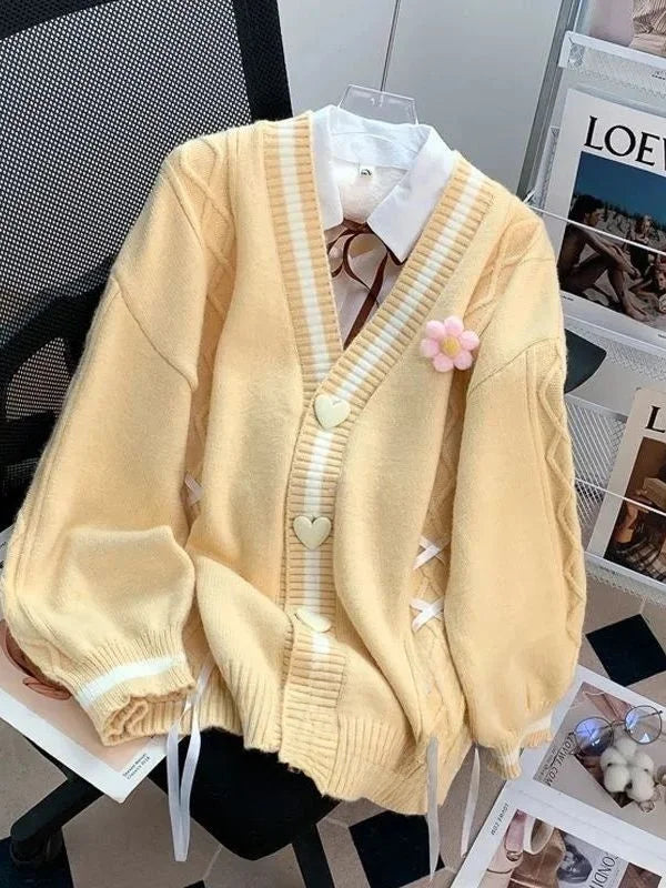 Cárdigan Holgado con Nudo Decorativo — Cuello V