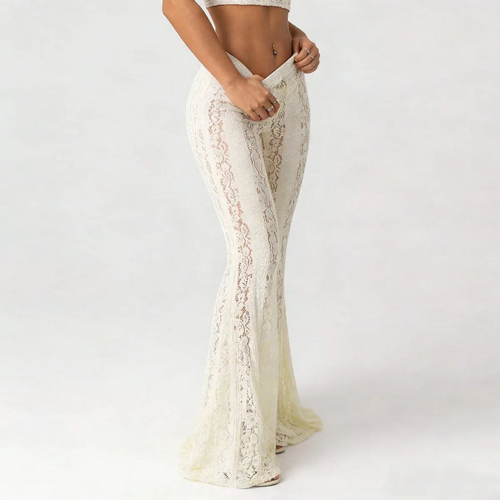 Pantalón Acampanado Blanco de Encaje Transparente — Boho