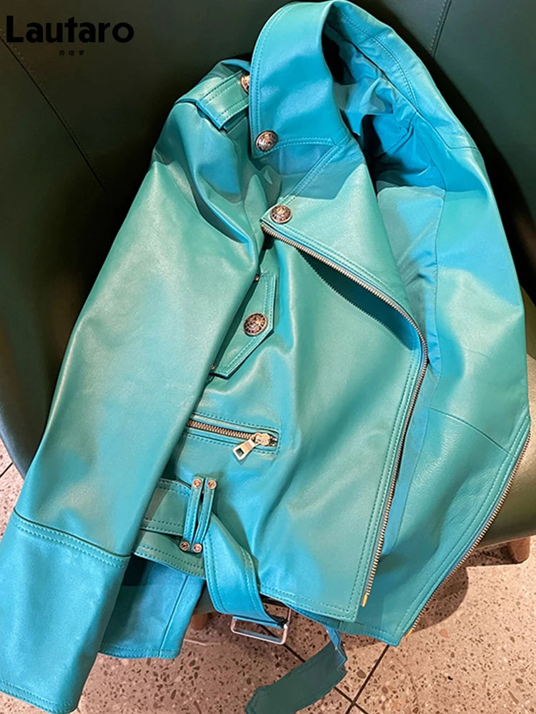 Chaqueta Biker de Cuero Vegano Verde — Cierre y Mangas Largas