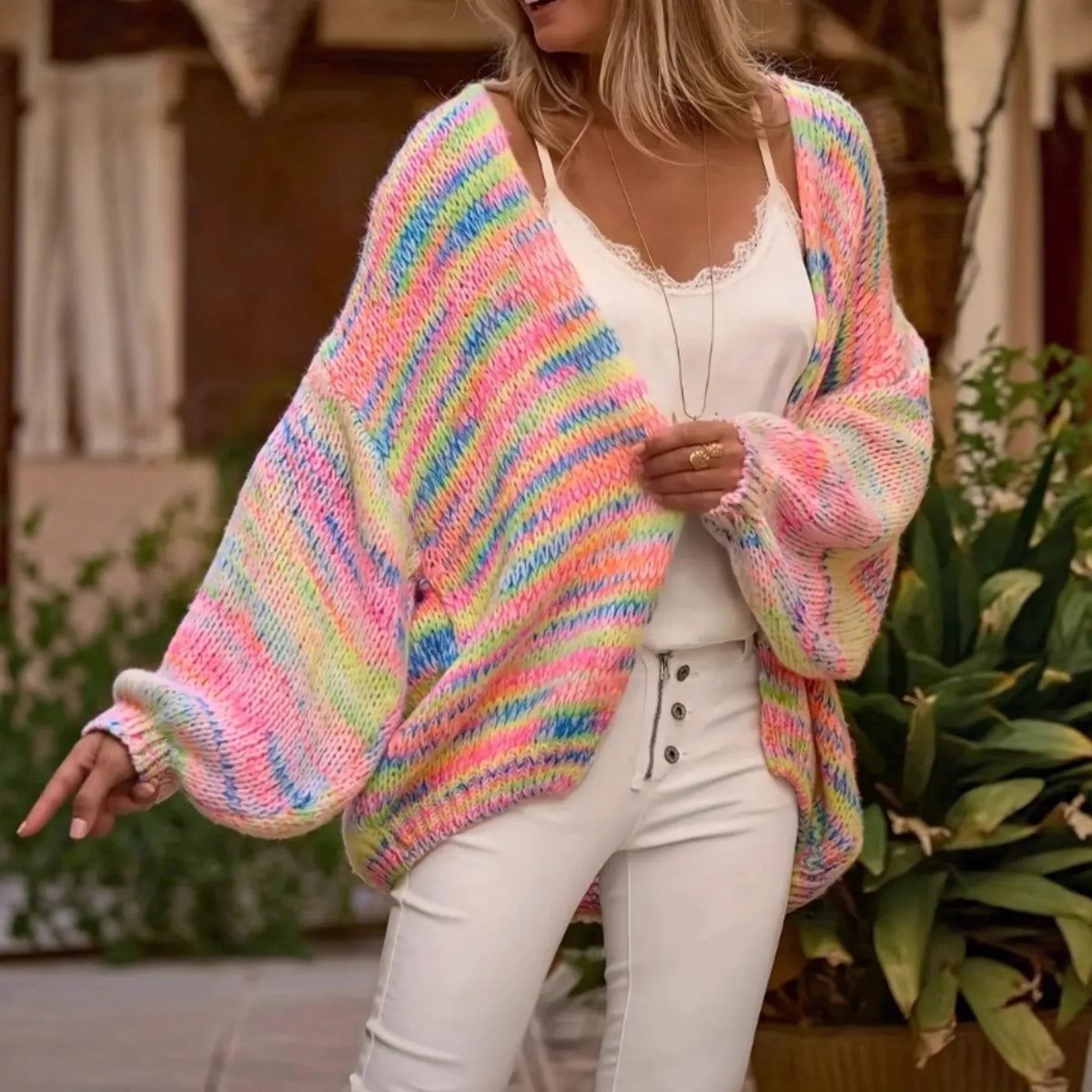 Cárdigan Oversize Multicolor Talla Grande — Abierto Sin Botones