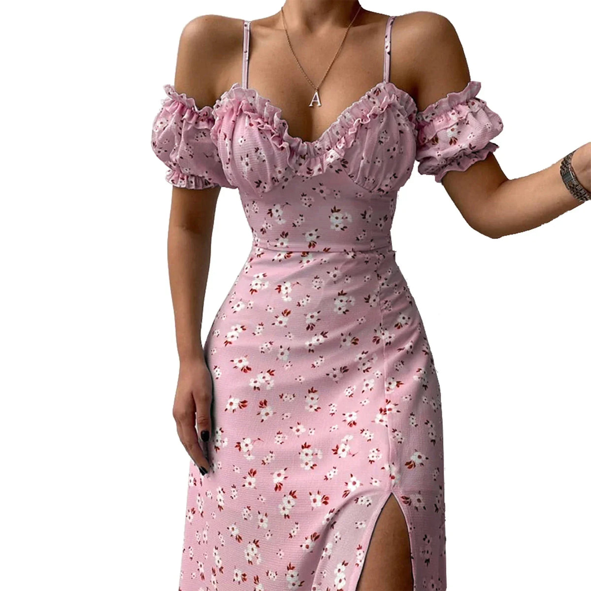 Vestido Hombros Descubiertos con Abertura — Fiesta