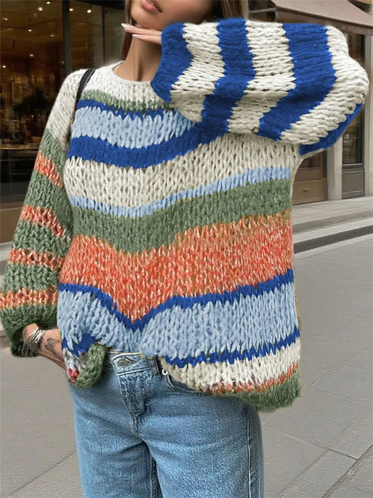 Sweater a Rayas Multicolor — Cuello Redondo Suave