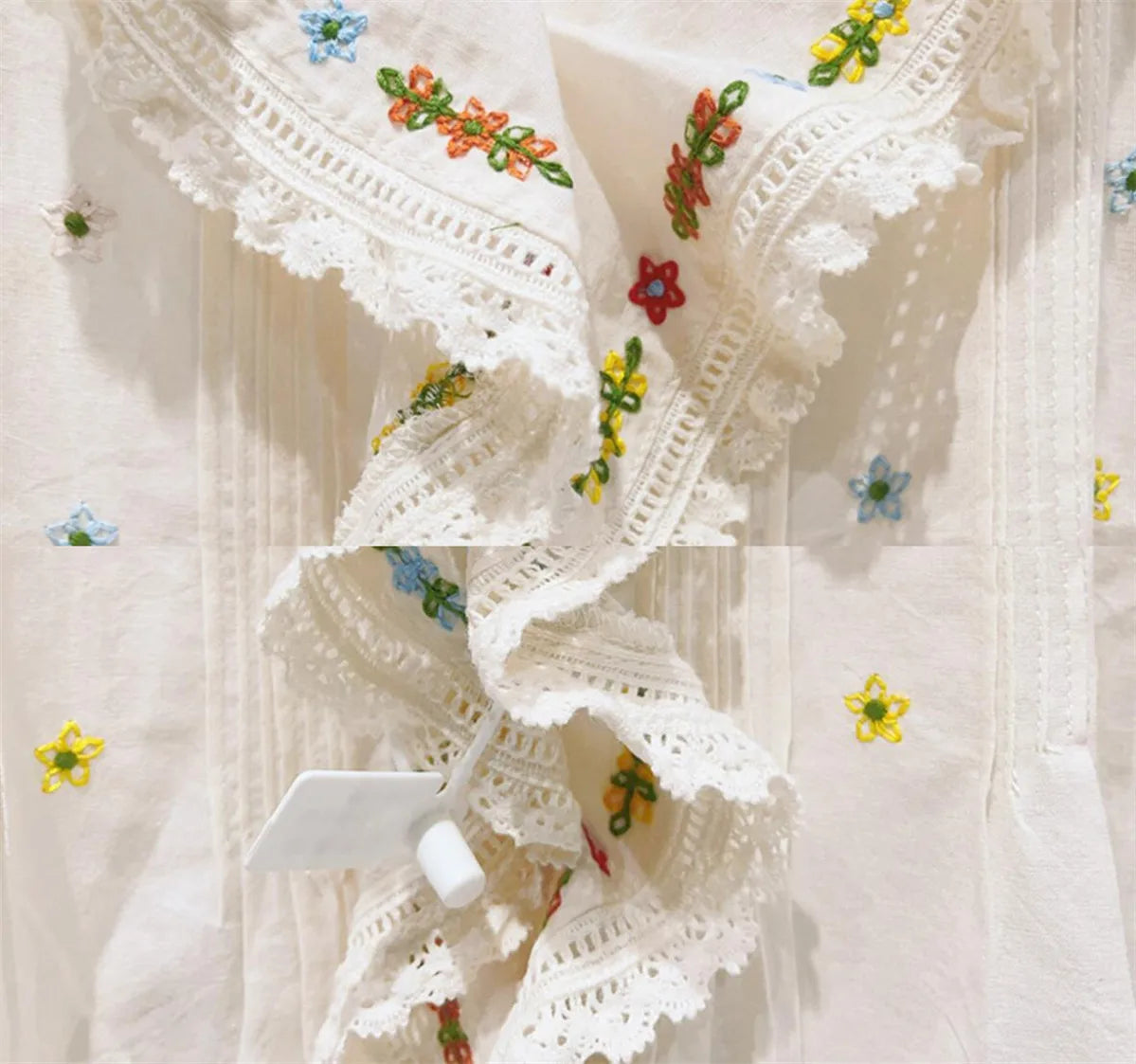 Blusa de Algodón Bordada — Volados y Escote V